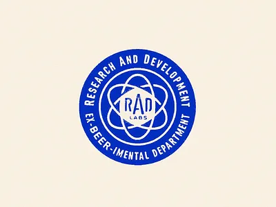 R.A.D. atomic austin badge beer beerworks brewery circle distressed illustration ink lab logo mark print science stamp texas texture type typography