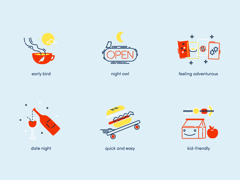 Feeling Hungry food vector illustrations app icons