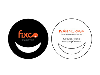 Business card Fixco advertising businesscard circle cut form infinity like logo mexico smile