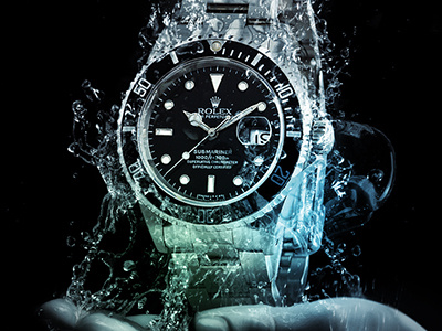 Rolex | Beckertime.com ad advertising beckertime black effect hand rolex splash watch water