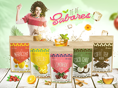 Tea Flavors Lottus advertising branding fresh fruits fun graphicdesign ice natural tea