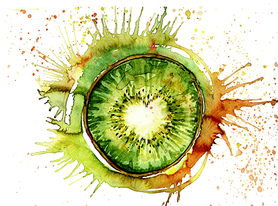 Juicy kiwi heart abstract food fruit heart illustration kiwi summertime watercolor