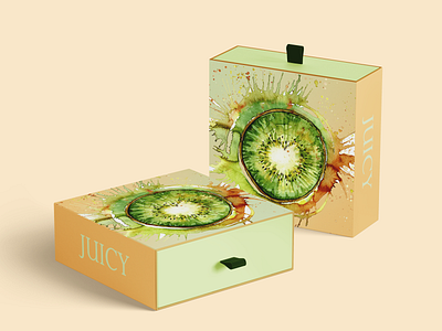 Juicy Box abstract bold box branding design fruit illustration juicy juicyart kiwi kiwifruit photoshop watercolor