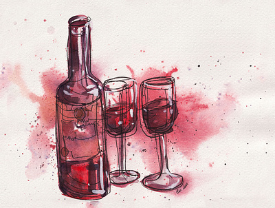 Wine splash abstract animation background design illustration ink lineart stylised watercolor
