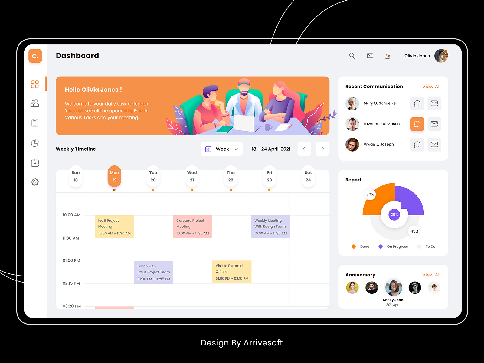 Time management dashboard design by Arrivesoft on Dribbble