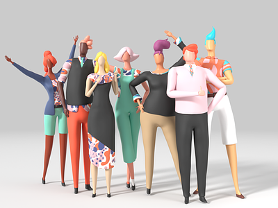 3D Character Lineup 3d bank c4d characters low poly patterns