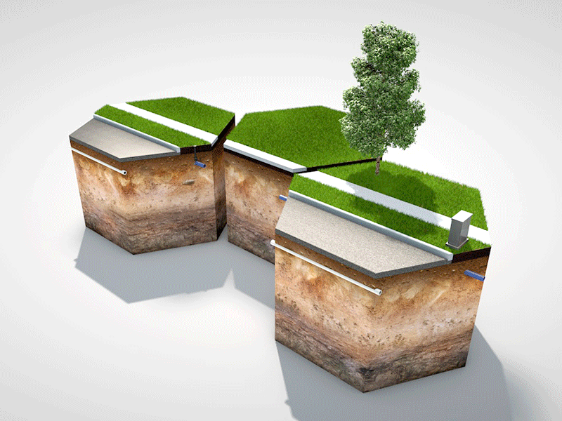 Hexagonal 3D Cutaway c4d cutaway dirt grass hexagon rocks scooter soil tree vespa