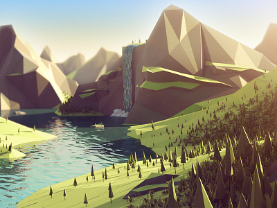 Fjord Low Poly Landscape 3d c4d carbon scatter fjord low poly sea trees water