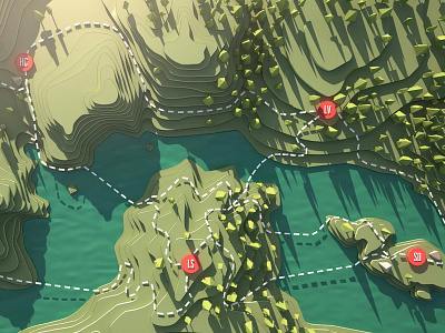 Topographic Fjord 3d c4d fjord low poly sea topography trees water