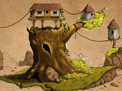 Treehouse Concept Colored birdhouse color concept drawing island sketch tree treehouse