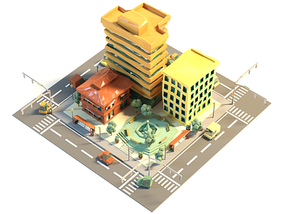 Style Exploration 003 3d atlantic building c4d city crushed explore low poly microsoft style vray