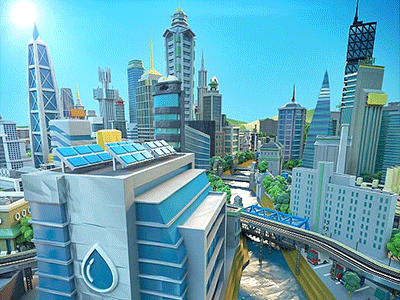 City in the Cloud - Animation Loop 001 3d animation c4d city cloud downtown loop low poly train vray