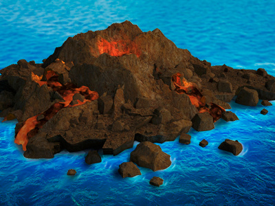 Volcano Island Wip 3d c4d island lava ocean rocks sea volcano wip