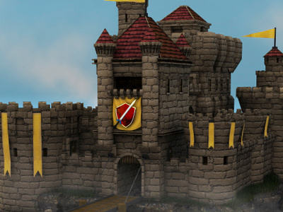 Castle Island WIP 3d c4d castle drawbridge island ocean shield sword tower wip