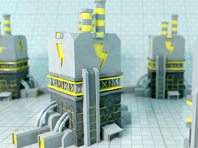 Energy Station 3d building energy grid lightning low poly