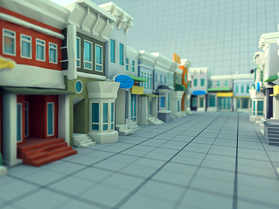 City Storefronts 3d building car cinema4d city house lowpoly map mountain neighborhood render stores