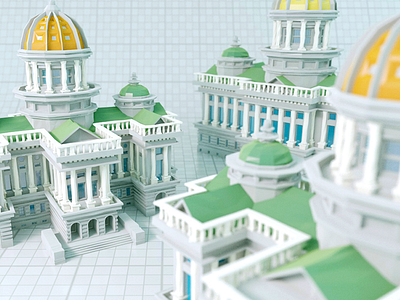 State Buildings 3d buildings columns dome inception low poly state building