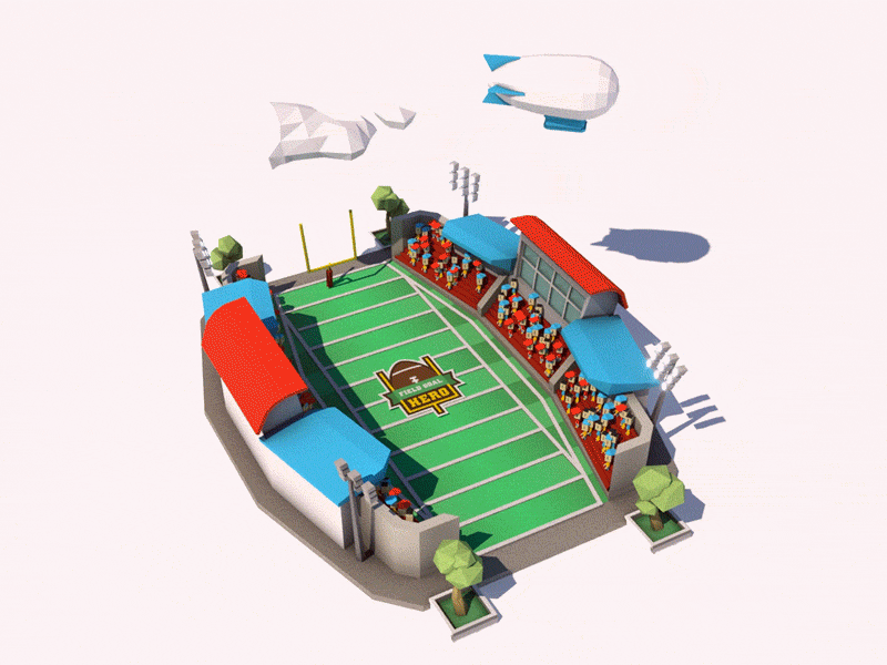 Field Goal Hero Stadium Animation 3d animation ar blimp clouds football low poly stadium trees