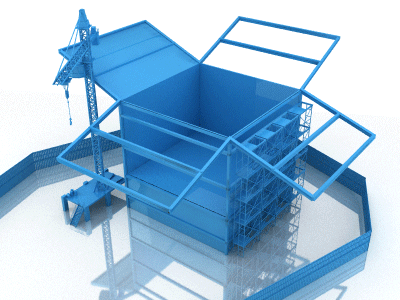 Dropbox Build It Again 3d animated blue box build c4d constuction crane dropbox gif scaffold truck