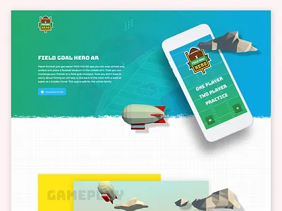 Field Goal Hero Website 3d app augmented reality blimp football low poly web app web design website