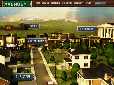 Avenue Mortgage Site Launch!!!! 3d avenue mortgage c4d home house neighborhood roller coaster scene street theater town university website