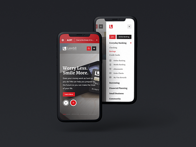Listerhill Mobile bank device financial layout menu mobile mobile app design mockups responsive website