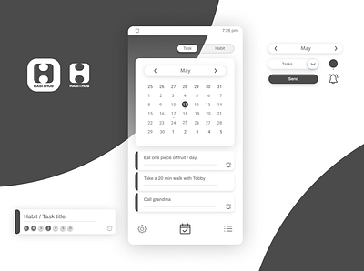 Task / Habit Tracking app design app black branding design figma flat habit logo minimal minimalist task ui ux white