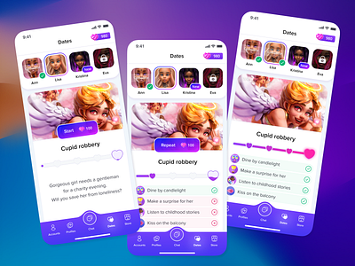 Romantic Stories app beautiful cupidon design game site stories story ui vector