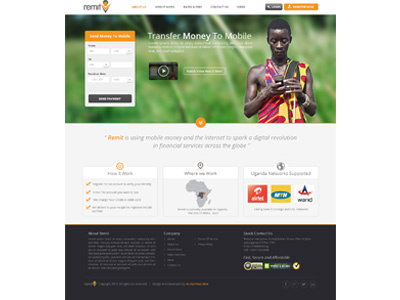 Main Page of Remit Transfer Money To Mobile user interface web template