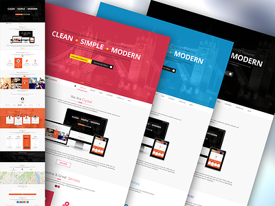 One page multy color theme gridview icons interface mockup responsive template ui ux web interface