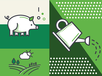 Farm icon set - design farm flat graphic green icon nature outline pattern pig set