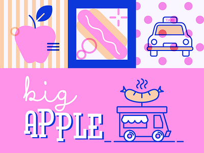 New York Icon big apple fast food flat hot dog icon icon set illustration lettering new york pattern pois taxi