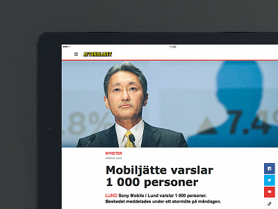 Aftonbladet Tablet – Article page article clean flat grid heading navigation news red responsive social tablet ui