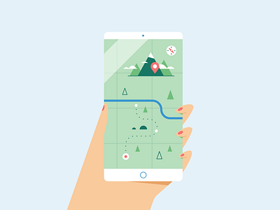 Phone Map Navigation 2d gps hand illustration illustrator maps mountains navigation phone smartphone