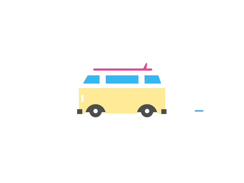 Beach road trip after effects animation illustrator surf van