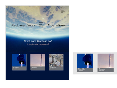 Starbase desktop website layout with post UI cards blog css grid desktop design interplanetary mars planet post cards rocket space spacecraft spacex ui
