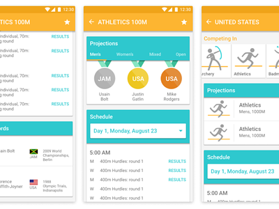 Olympics App android app iconography mobile product design ui ux visual design
