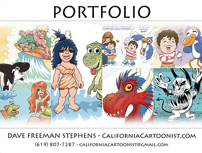 Portfolio Cover 2020 book cartoon cavewoman childrens book cintiq comic cute design digital dragon funny illustration killer whale logo mermaid monster surf vector whimsical