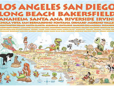 SoCal Poster beach branding caricature cartoon design illustration kids mermaid vector whimsy