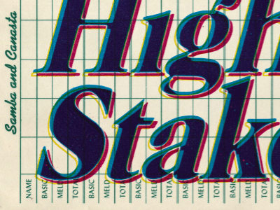 High Stakes CYMK cards italic typography vintage