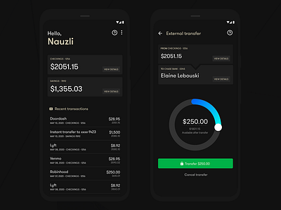 Bank App - Dark mode android app bank dark dark mode dark ui design mobile mobile app mobile app design mobile design ui ux