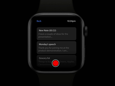 Voice Notes with live transcribe - Watch app animation app app design apple audio design flat ios live memo minimal motion notes transcribe transcript ui uiux ux voice watch