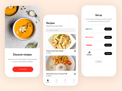 Food recipe app - Recommendations app app design design dish flat food minimal mobile mobile app mobile app design order recipe ui ux