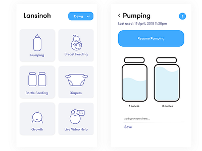 Baby App UI Design baby breast design feeding minimal monoline ui vector