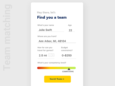 Team Matching in Sports App