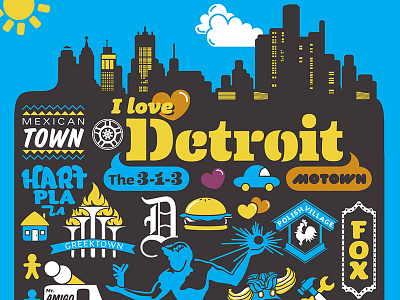 I Love Detroit flat design icon illustration print typography vector