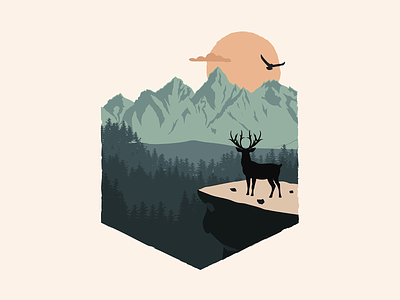 "Over every mountain there is a path... deer forest hope illustration mountains nature nature illustration