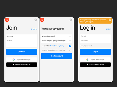 A refreshed look of the Log in form design login form popup readymag ui ux