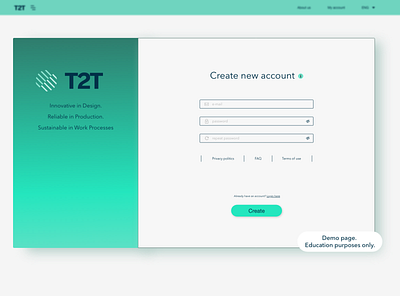 T2T new account page (demo) branding dailyui dailyuichallenge design flat minimal ui ux website