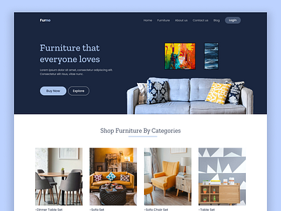 Furno - online furniture shopping website design attractive blue branding business dashboard design figma furniture website furno graphic design hero section landing page landing page design minimalistic modern ui uiux design ux visual design website design